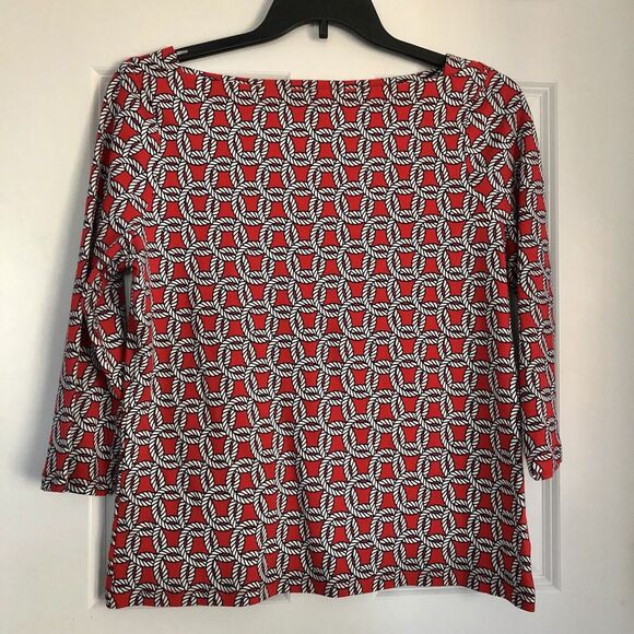 Talbots Women's Top Size Large Boat Neck Red Nautical Rope Circle 3/4 Sleeve - Picture 4 of 8